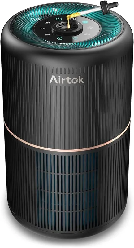 AIRTOK Purificatore Aria, Purificatore d'Aria per Allergie con Spugna Aromatica, Filtro H13 HEPA rimuove il 99, 97% di polvere, polline e odori di animali domestici, con Luce notturna, 25dB — Umidificatore