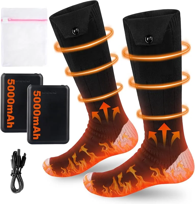 Mineup Calzini Riscaldanti Elettrici, 2×5000mAh Calze Riscaldate Ricaricabili, Calze Riscaldate Uomo Donna, 3 Livelli Di Calore, Lavabile Calz Scaldapiedi Per Sci, Ciclismo, Pesca, Campeggio, Unisex — Riscaldamento