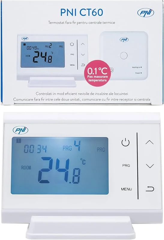 Termostato senza fili PNI CT60 per centrali termiche, Isteresi 0, 2 gradi, Bianco, Zigbee — Riscaldamento