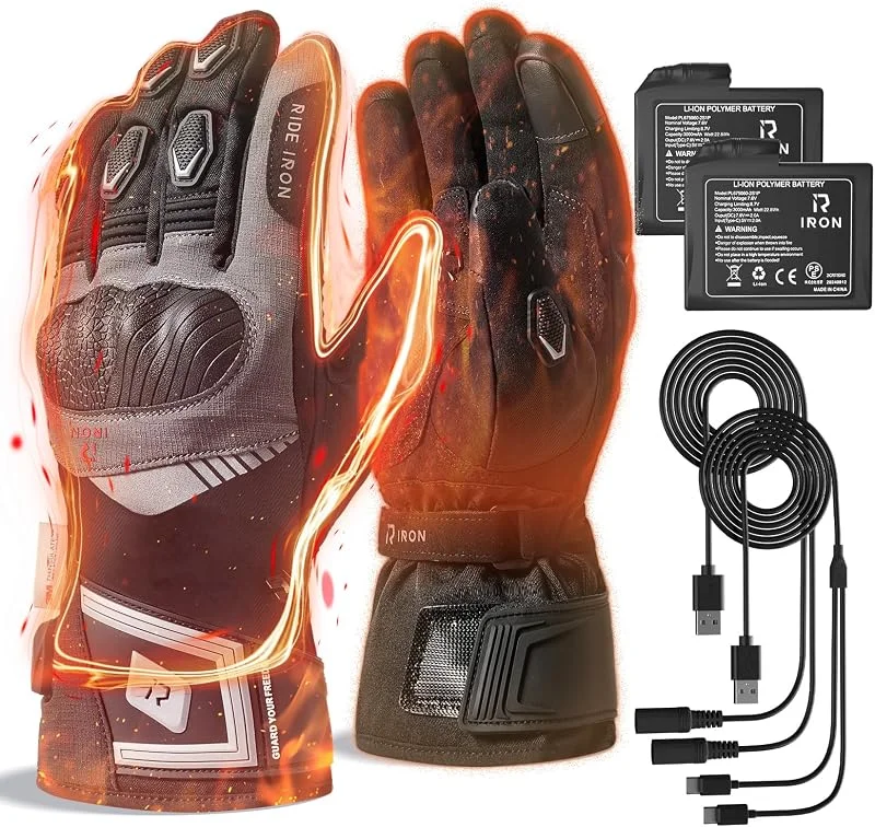 RIDEIRON Guanti Moto Riscaldati, Certificati CE, Touchscreen, Impermeabili — Abbigliamento riscaldato