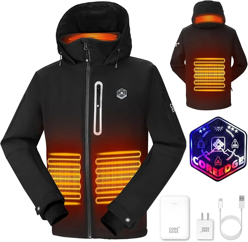 COREEDGE Giacca riscaldata da uomo, ricaricabile, elettrica, con batteria, scaldacorpo per campeggio, escursionismo, caccia — Abbigliamento riscaldato