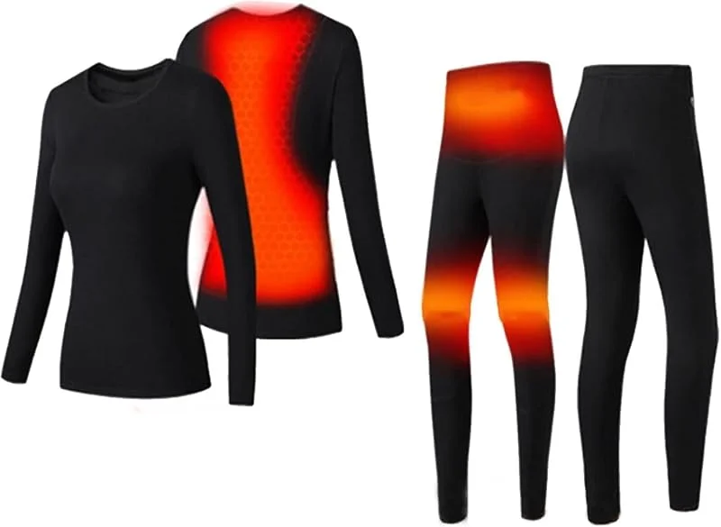 Tuta Termica Invernale riscaldata, Set di Biancheria Intima Termica riscaldata elettricamente Tramite USB, Mutande Lunghe in Pile, Pigiama, Abbigliamento da Sci(Woman, L) — Abbigliamento riscaldato