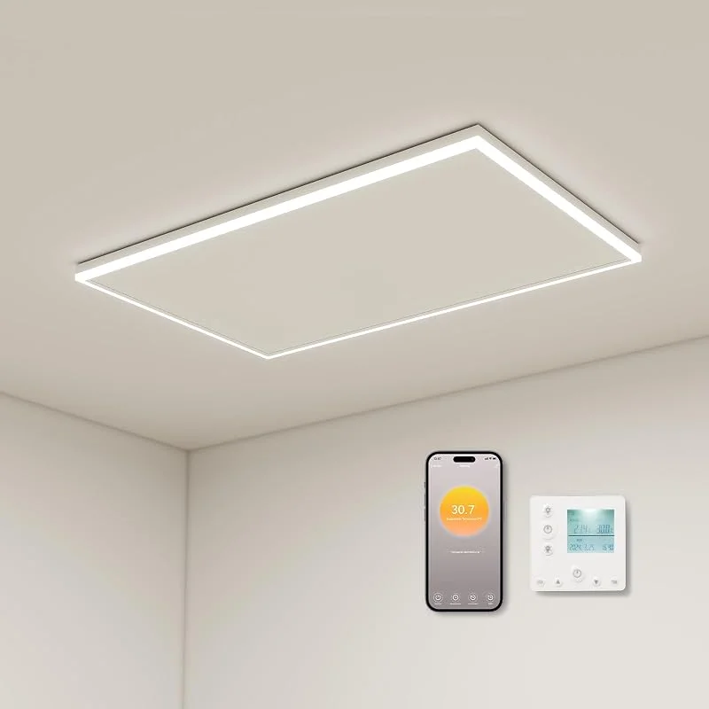 Riscaldamento a infrarossi, montaggio a soffitto, 700 Watt, riscaldamento a raggi infrarossi con illuminazione a LED, riscaldamento a infrarossi con termostato, controllo tramite app, riscaldamento a