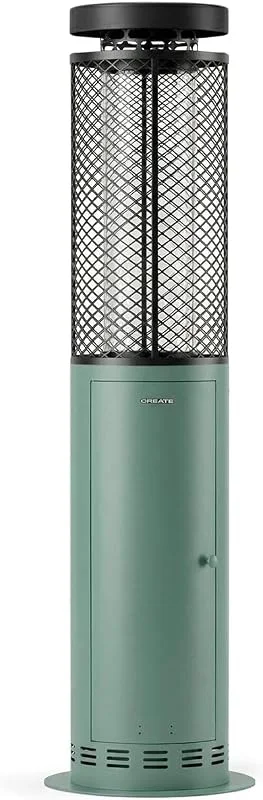 CREATE, FIRE ROUND PELLET HEATER, Stufa da esterno a pellet senza fumo Verde Salvia, Senza fumo, controllo della fiamma, copertura 9m2, consumo 3 ore e mezza, 17.5 kW — Riscaldamento
