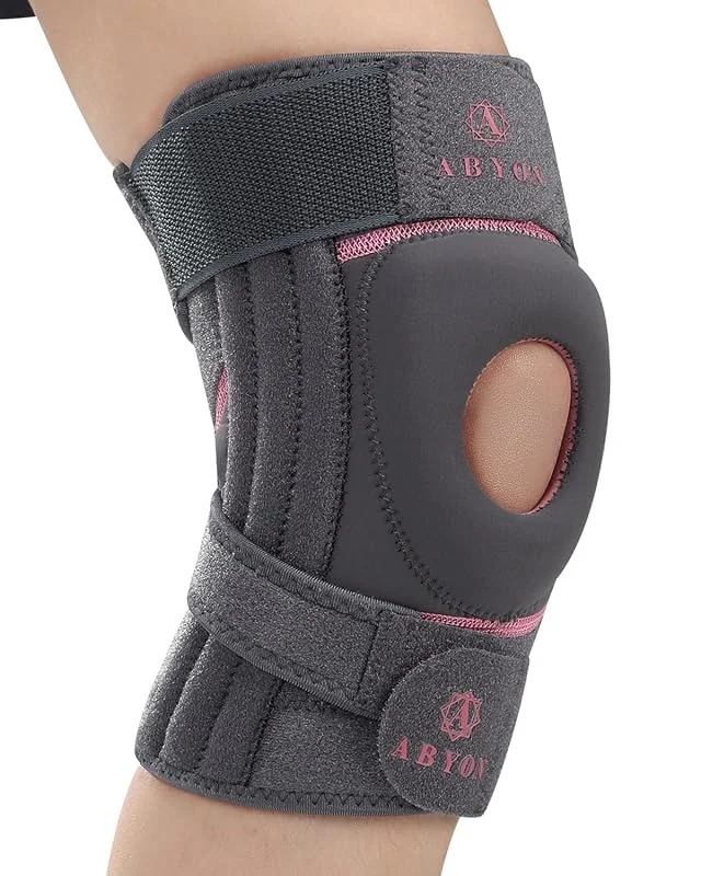 ABYON Elite Ginocchiera Uomo Donna con Sistema a 4 Cinghie Regolabili Antiscivolo e stabilizzatori Laterali, tutore Ginocchio per Dolore, artrite, LCA, menisco, Ginocchio del Corridore, Camminata — Abbigliamento riscaldato