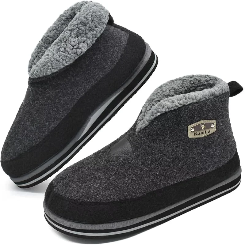KuaiLu Pantofole Stivaletto Uomo Invernali Babbucce Calde Peluche Pelose Foderata Chiuse Pantofola Stivali Casa Comode Memory Foam Slippers con Indoor outdoor Antiscivolo Suola — Abbigliamento riscaldato