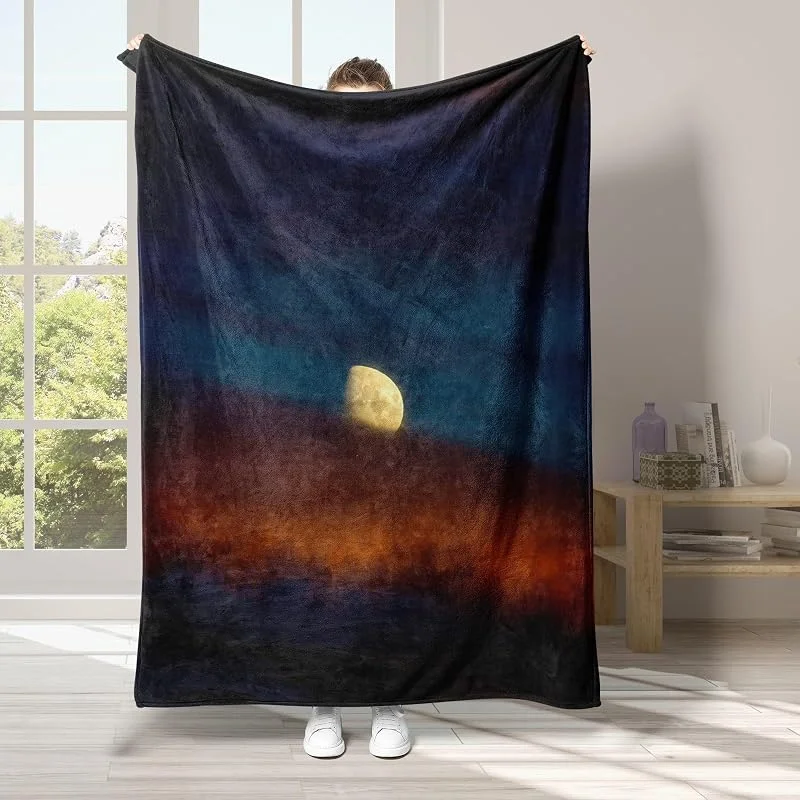 Luna Coperta di Flanella 220x240cm, Cielo Notturno Blanket Morbido Caldo e Confortevole, Modello di Copert con Stampa 3D, Adatto a Tutte le Stagioni — Riscaldamento