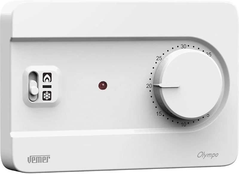 VEMER VE757300 OLYMPO - Termostato Ambiente da Parete con Manopola, Riscaldamento e Condizionamento, Alimentazione a Batteria, Bianco