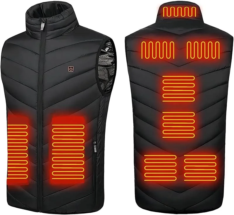Monave Gilet Riscaldato Donna, Giubbotto Riscaldato con 9 Elementi Riscaldanti in Fibra di Carbonio 3 Livelli di Temperatura Controllo a Doppio Pulsante per Moto Pesca Attività all'Aperto Nero — Abbigliamento riscaldato