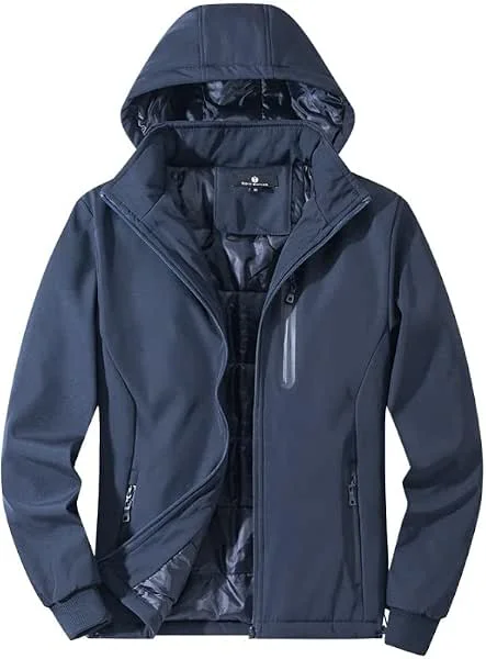TONY BACKER Giacca Uomo Invernale Softshell Impermeabile Antivento con Cappuccio Staccabile, Giubbotto Cappotto Casual Trekking 3510 — Abbigliamento riscaldato