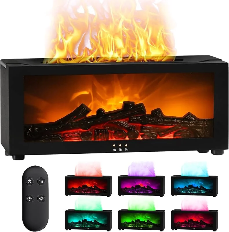 Diffusore di aromi a LED, 7 colori, umidificatore per camino, diffusore di oli essenziali, diffusore di oli essenziali, spegnimento automatico, 3 modalità timer, telecomando