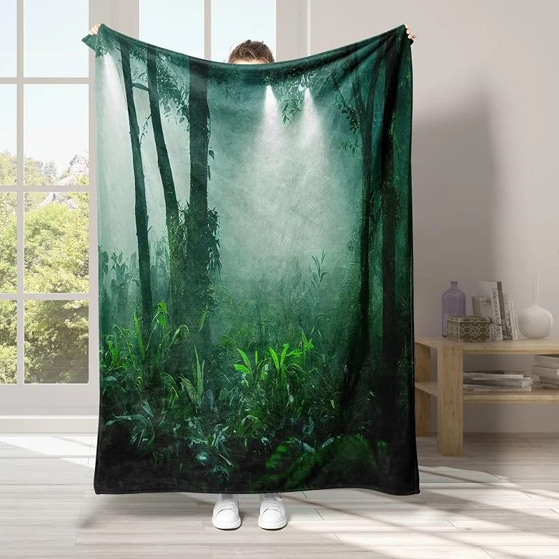 Foresta Coperta di Flanella 220x240cm, Pianta Blanket Morbido Caldo e Confortevole, Modello di Copert con Stampa 3D, Adatto a Tutte le Stagioni — Riscaldamento