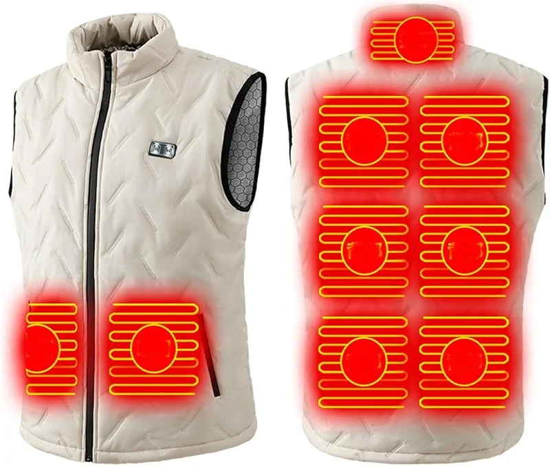 Gilet riscaldato invernale leggero 9 zone temperatura regolabile antivento collare stand cappotto sportivo gilet riscaldato USB elettrico — Abbigliamento riscaldato