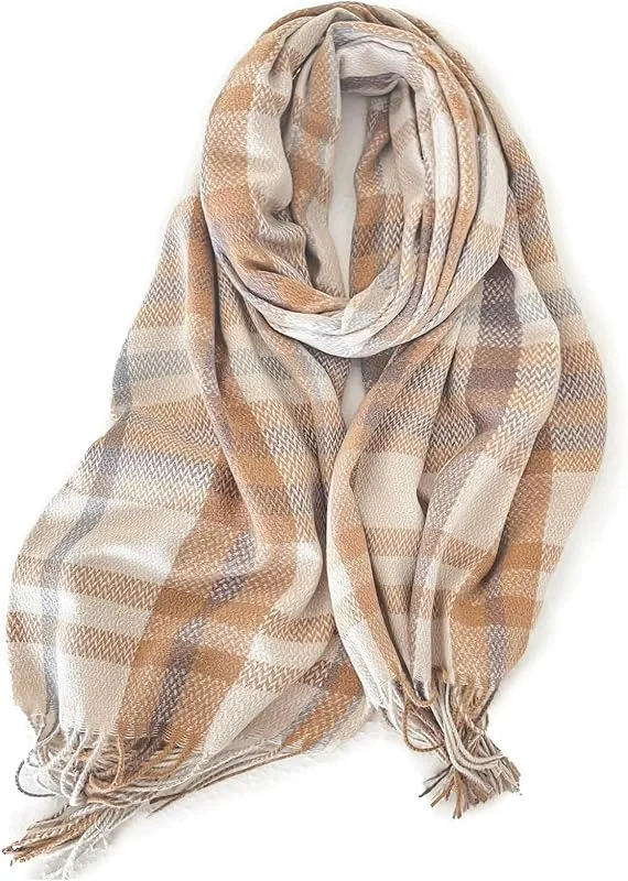 Sciarpa a Quadri con Frange in Finta Cashmere da Donna — Abbigliamento riscaldato