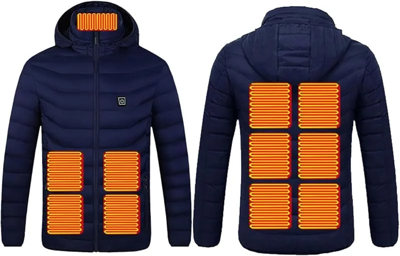 Giacca riscaldata Giacca riscaldata Uomo Donna Cappotto Elettrico con Cappuccio Caricabatterie USB Esterno Inverno (Senza Batteria)(Bleu, XL(50-55kg)) — Abbigliamento riscaldato