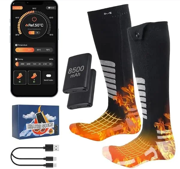 Calzini Rscaldati a Batteria 8500mAh, Calze Riscaldanti Controllo APP(M) — Abbigliamento riscaldato