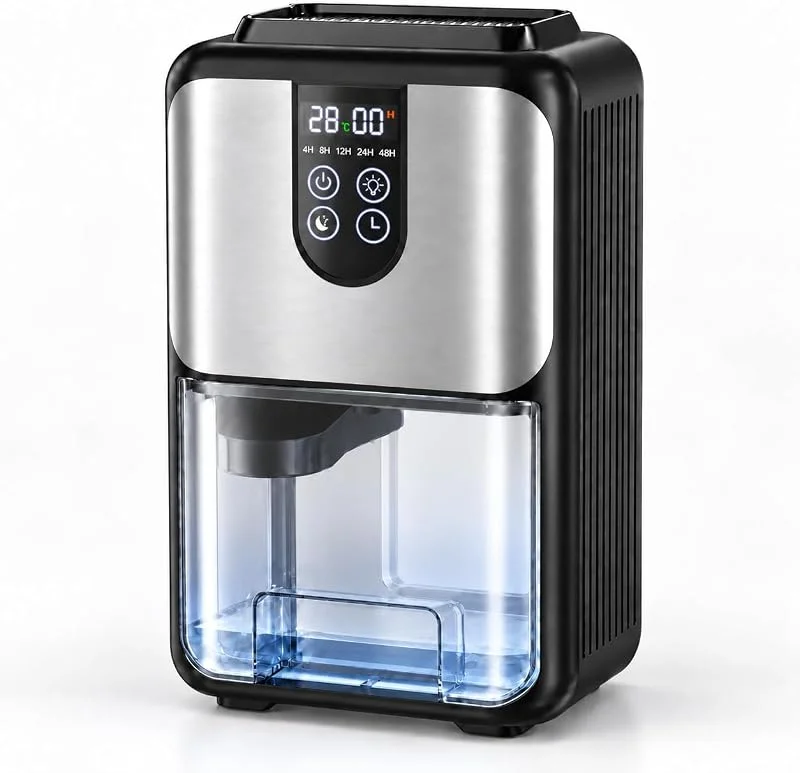 Deumidificatore per casa, 1800 ml, mini umidificatore silenzioso con modalità sleep, timer 4-48 ore, spegnimento automatico, funzione di sbrinamento, indicatore della temperatura e luce a 7 colori