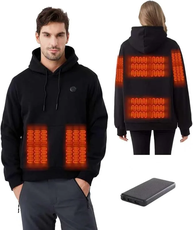 Felpa con Cappuccio Riscaldata per Uomo Donna, Giacca Riscaldata Felpa con 10000mAh Batteria Inclusa, Giacche con Cappuccio con 6 Zone Riscaldamento — Abbigliamento riscaldato