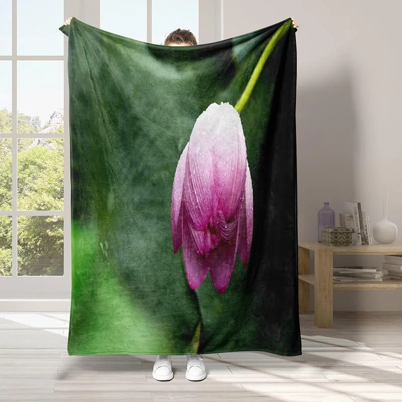 Germoglio Coperta di Flanella 220x240cm, Foglia di Loto Blanket Morbido Caldo e Confortevole, Modello di Copert con Stampa 3D, Adatto a Tutte le Stagioni — Riscaldamento