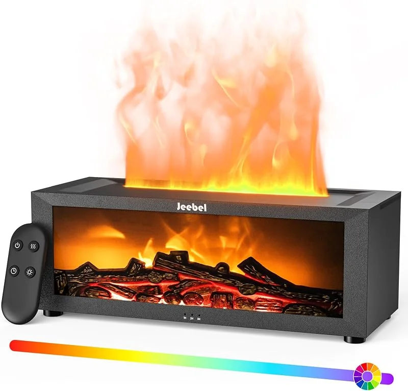 Jeebel Diffusore Aromatico per Oli Essenziali - Diffusore Camino con Effetto Fiamma Dinamico, Cambio Colore Automatico, Telecomando - 150ml Mini Umidificatore per Aromaterapia in Camera Letto, Ufficio
