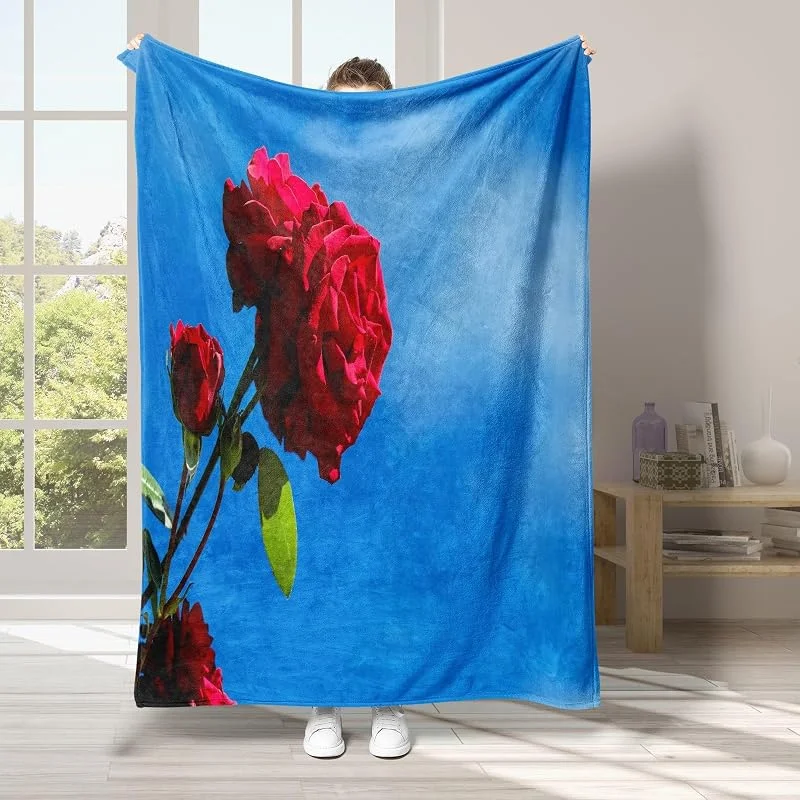 Cielo Azzurro Coperta di Flanella 220x240cm, Fiori Blanket Morbido Caldo e Confortevole, Modello di Copert con Stampa 3D, Adatto a Tutte le Stagioni — Riscaldamento