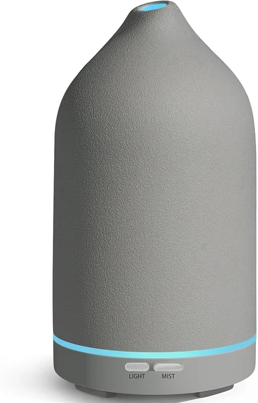 URPOWER Diffusore di oli essenziali da 120 ml, per aromaterapia, con elegante design in ceramica grigia, umidificatore a ultrasuoni con 7 luci LED, spegnimento automatico per la decorazione della casa