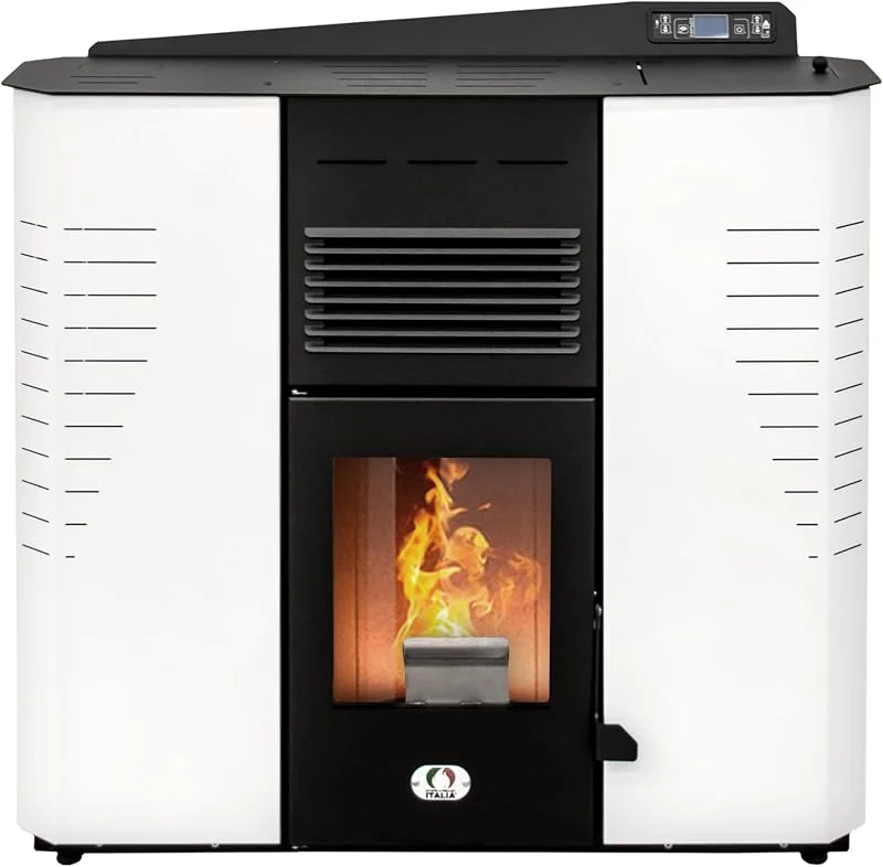 STUFE A PELLET ITALIA Marmolada 14 KW WiFi - Stufa ad Aria Ventilata Efficienza 92% Scalda 130m² Autonomia 19H Programmabile 5 Velocità e Potenze Design Compatto Garanzia 24 Mesi Bianco — Riscaldamento