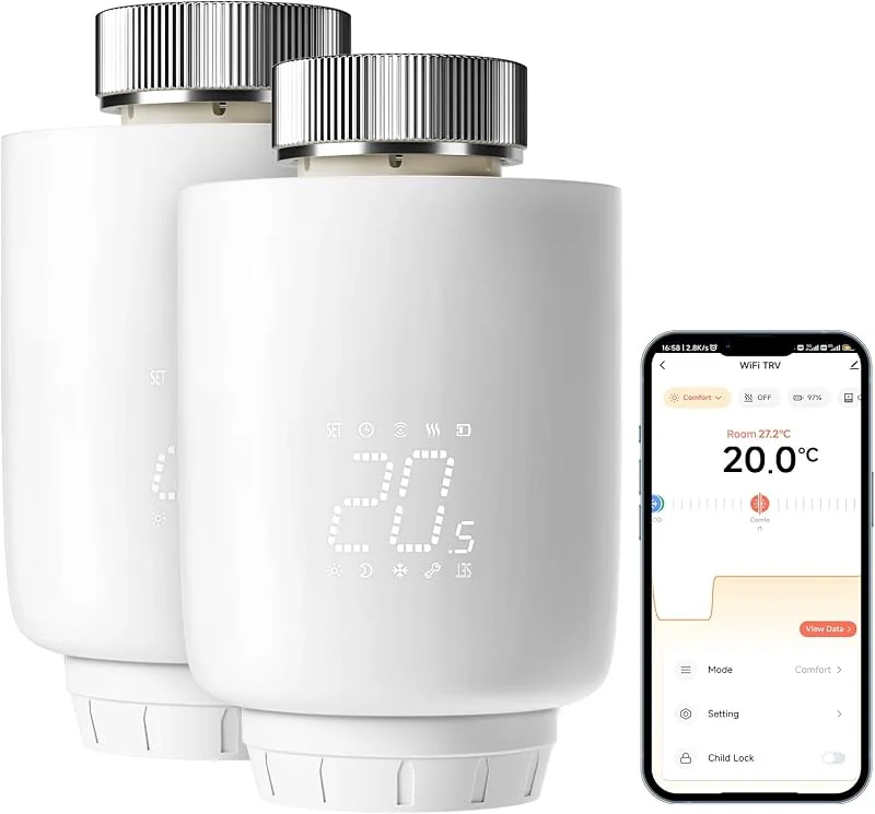 DEWENWILS Confezione da 2 Termostati Radiatore Smart WiFi, Senza Gateway — Riscaldamento