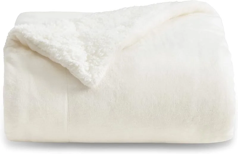 Bedsure Coperta in Pile Sherpa - Plaid, Bianco, 150x200 cm — Riscaldamento