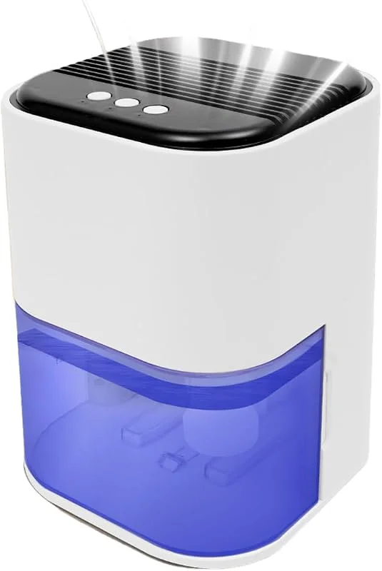 Deumidificatore, serbatoio dell'acqua da 2 l, piccolo deumidificatore elettrico a risparmio energetico, portatile, ultra silenzioso, spegnimento automatico, 7 luci colorate, disidratatore per armadio