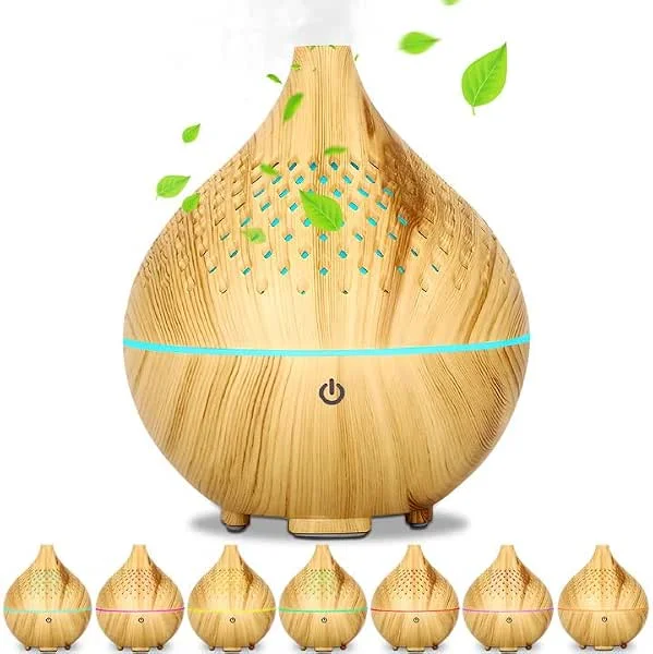Diffusore di Oli Essenziali, 160 ml Diffusore Aromatico a Grana di Legno con LED a 7 Colori, Spegnimento Automatico Senza Acqua, Ultrasuoni Umidificatore per Casa, Ufficio, Spa