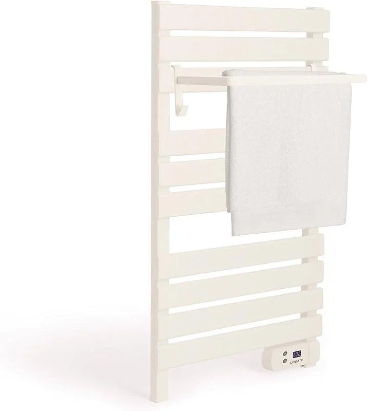 CREATE, Warm Towel 500W, Scaldasalviette Bianco con ripiano, 96, 9x5x55 cm, per Pavimento o Parete, Timer, Schermo LCD, Basso consumo, termostato — Riscaldamento