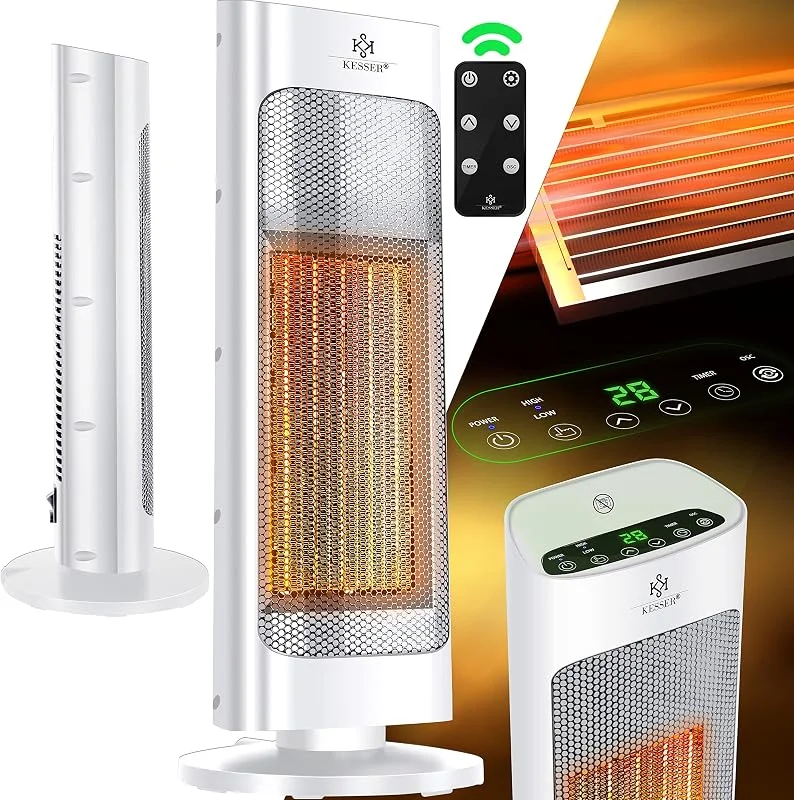 KESSER® Termoventilatore con telecomando, a risparmio energetico, silenzioso, 2000 W, in ceramica, 15-30 °C, riscaldamento rapido con funzione di oscillazione di 80°, timer, riscaldamento a torre