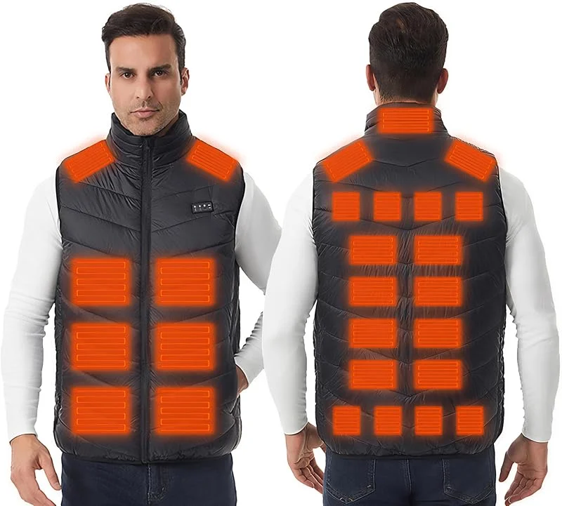 Monave Gilet Riscaldato Uomo Donna, Giubbotto Riscaldato con 27 Elementi Riscaldanti in Fibra di Carbonio per Moto Pesca Attività all'Aperto (batterie escluse) — Abbigliamento riscaldato
