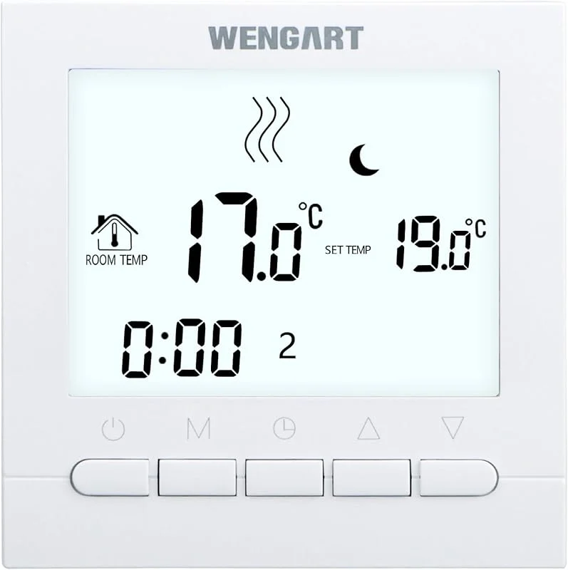 Wengart Termostato per Riscaldamento WG02B04, AC230V 3A, Programmazione Settimanale, Compatibile con il sistema di riscaldamento dell'acqua, Bianco