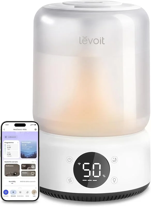 Levoit Umidificatore Ambiente Smart 4, 2L, Durata 42H, NeoClassic 450S