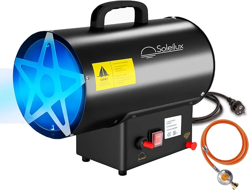 Generatore Riscaldatore Cannone Ventilato aria calda a gas GPL 15 kW, con avviamento piezoelettrico con regolatore e tubo 1, 5 m — Riscaldamento