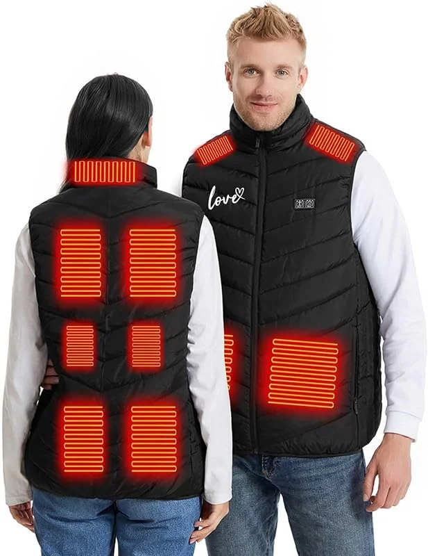 KHIRVWL Gilet Riscaldato USB Giacca Riscaldata Uomo DonnaGilet Riscaldante Termico Invernale Stampato a Doppio Controllo a Undici Zone Gilet Riscaldante Giacca Casual Senza Maniche con Cappuccio — Abbigliamento riscaldato