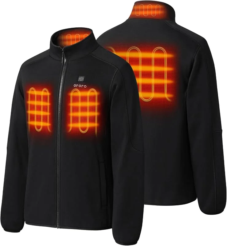 ORORO Giacca in pile riscaldata da uomo, con zip intera, con power bank, fino a 10 ore di calore, caricatore non incluso — Abbigliamento riscaldato