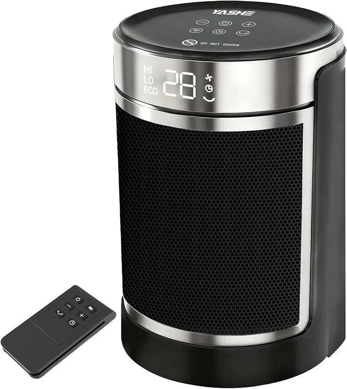 Stufetta Elettrica Silenziosa 1500W, Riscaldatore Portatile a Basso Consumo per Camera da Letto e Ufficio, Stufa con Telecomando, ECO, Oscillazione 70°, Timer, Termoventilatore per Interni — Riscaldamento