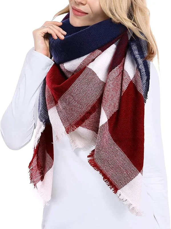 JFAN Moda Tartan Sciarpa Donna Inverno Pasmina Grandi Tartan Stole Maglia Scialle Autunno Inverno Donna Morbido Sciarpa Avvolgere Scialle Scarf Wrap Caldo Stile Quadrato — Abbigliamento riscaldato