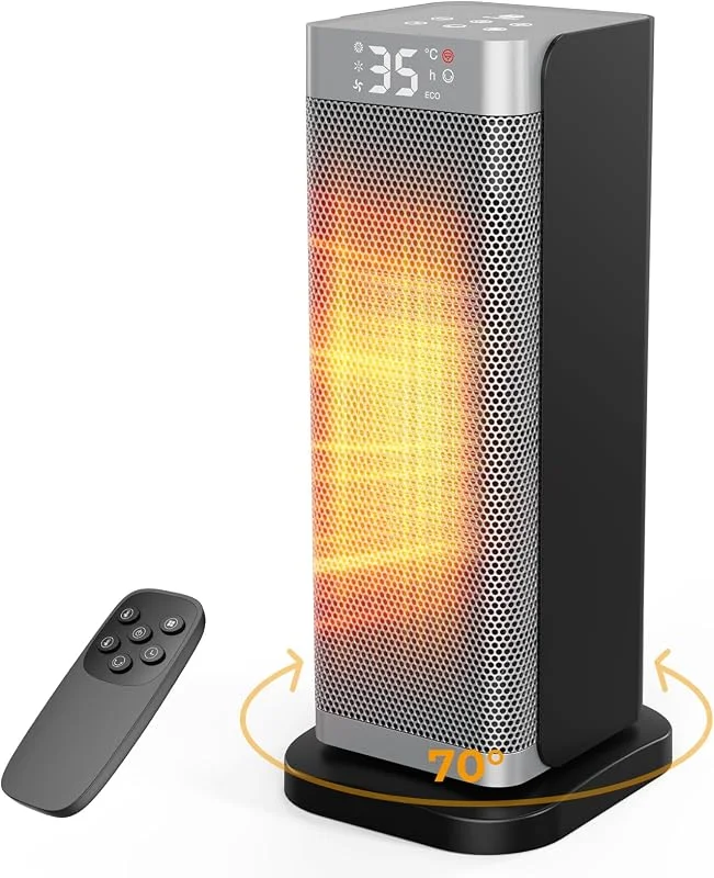 Fitabok Riscaldatore risparmio energetico – 2000W silenzioso PTC ceramico, 3 modalità, telecomando e timer 12h, termoventilatore compatto con modalità ECO, oscillazione 70°, protezione da surriscald — Riscaldamento