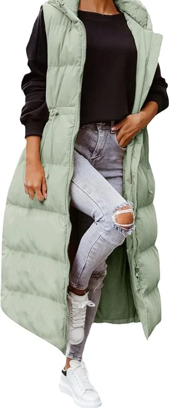 Generico Gilet Lungo da Donna Senza Maniche Caldo Elegante Trapuntato con Cappuccio Imbottita Giacca Gilet Piumino Smanicato Invernale Leggero Lavoro Cotone Giubbotto Smanicato retrò — Abbigliamento riscaldato