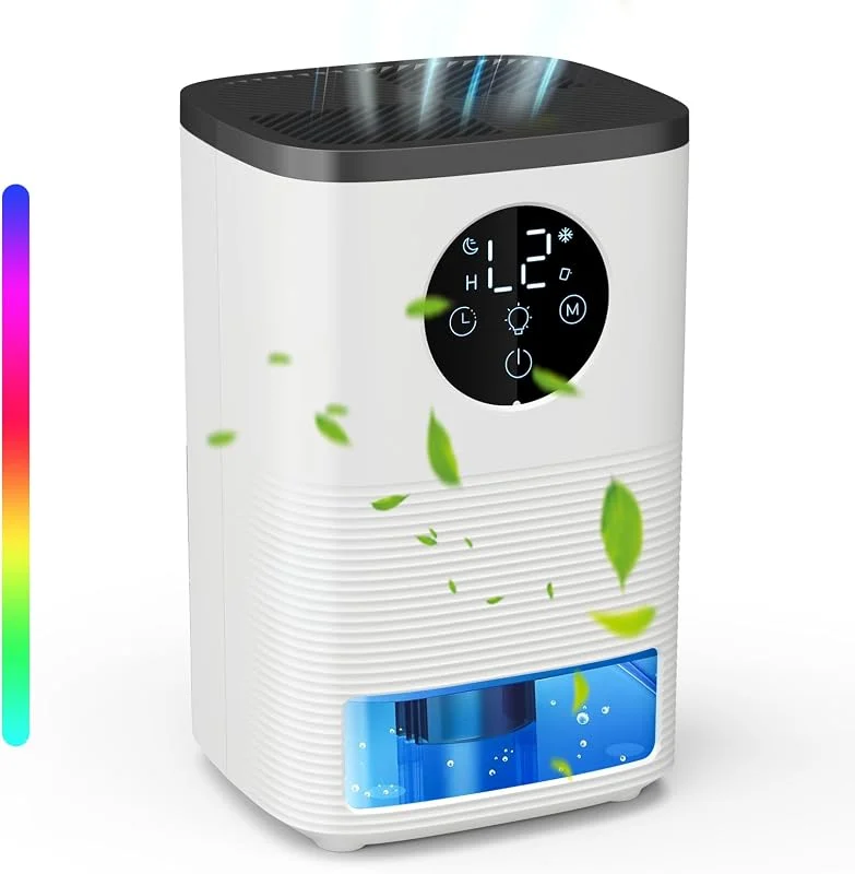 Deumidificatore, 1400ml Deumidificatori Casa Muffa Portatile Spegnimento, Sbrinamento Automatico 2 Velocità Silenzioso Deumidificatori Casa Muffa Desmidificatore Elettrico con 7 LED Colori, 4-24 Timer