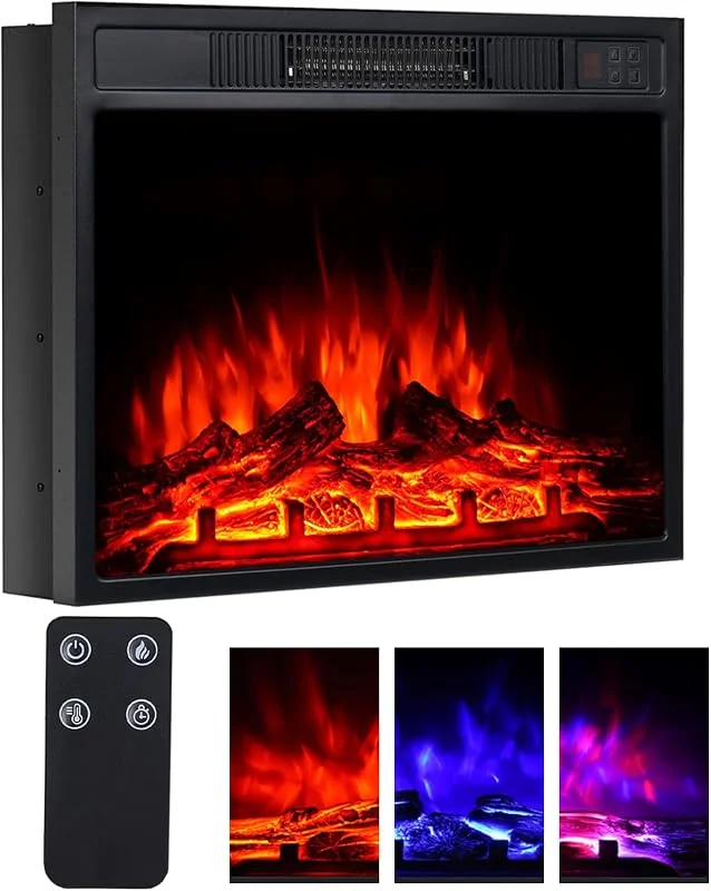 M.C.Haus Camino elettrico da 58 cm, da incasso, indipendente, 1800 W, con 3 colori di fiamma e 3 livelli di luminosità, protezione da surriscaldamento, effetto realistico