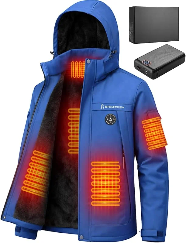 Giacca Riscaldata Uomo ad Interno in Fleece, Batteria HD 20000mAh 7.4V, 6 Zone Riscaldanti e 3 Temperature, Giacca Impermeabile Antivento per Sci — Abbigliamento riscaldato