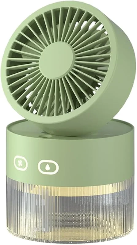 DONGKER Ventilatore Umidificatore, 2 in 1 Ventola Nebulizzatore Ricaricabile a 2 Velocità con Luce Notturna, Ventilatori Raffreddamento per Auto da Viaggio Tende da Esterno Camera da Letto