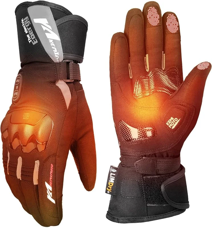 KEMIMOTO Guanti Riscaldati Moto Uomo, Ricaricabili Guanti Moto Invernali Impermeabili Touch Screen con 3000 mAh Power Bank, Adatti da -20°C a -5°C, Ideali per Motoslitta Escursionismo Ciclismo — Abbigliamento riscaldato