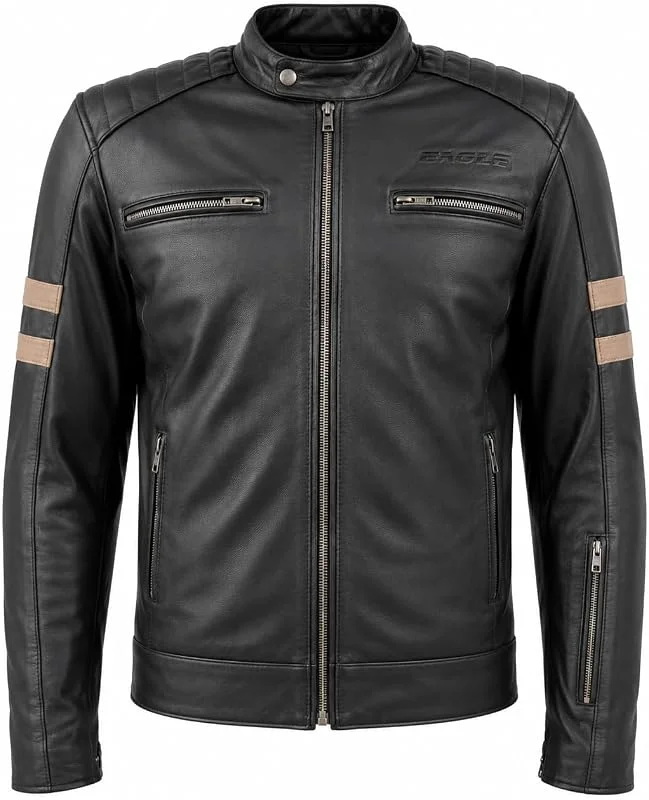 STORM Giacca da Moto in Pelle Uomo Vintage Biker con Fodera Termica Staccabile - Giubbotto Moto Protettivo con Zip di Espansione e Tasca sulla Manica — Abbigliamento riscaldato