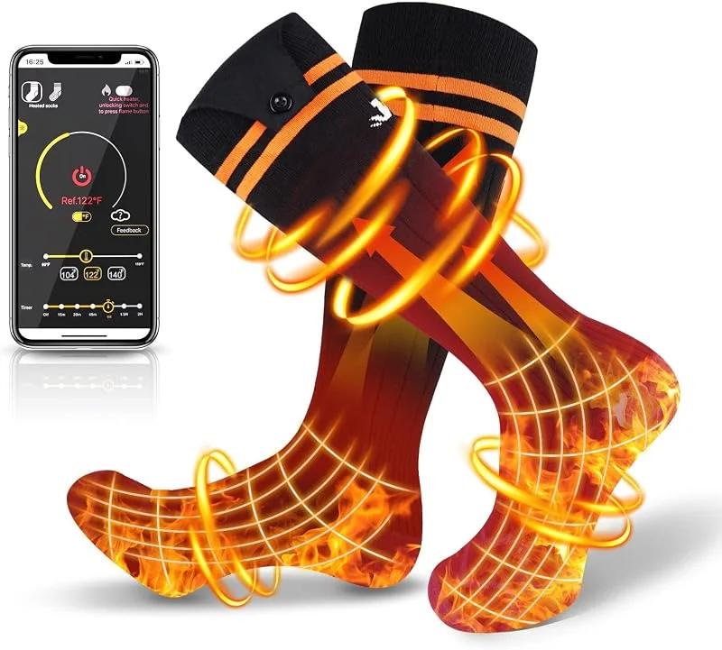 Heated Socks, 2023 Rechargeable Heated Socks, 5000 mAh Extra Large Battery, Long Life Up To 65 °C Large Heating Area, Suitable For Outdoor Skiing, Winter Camping, Hiking — Abbigliamento riscaldato